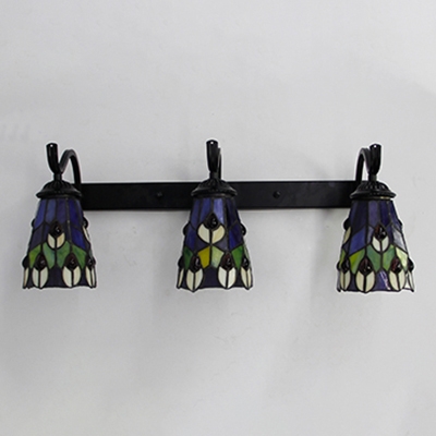 Flower/Peacock Tail Sconce Light Restaurant 3 Lights Tiffany Style Stained Glass Wall Light