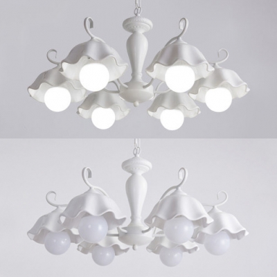 Flower Shade Chandelier Ceramics 3/6/8 Lights Nordic Style White Pendant Light for Bedroom Foyer