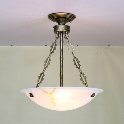Glass Bowl Shade Inverted Hanging Light Hotel 3 Lights Antique Style Ceiling Pendant in White/Yellow
