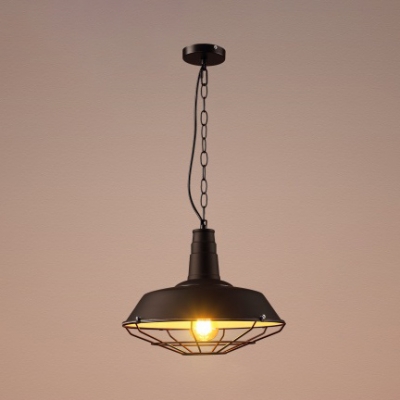 Barn Garage Factory Pendant Light with Cage Aluminum 1 Head Antique Style Hanging Lamp in Black Finish
