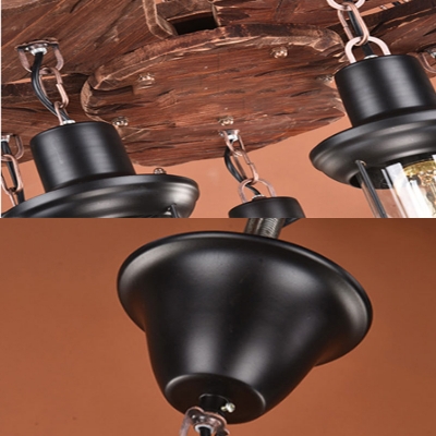 Industrial Black Kerosene Hanging Light 3 Lights Wood Chandelier for Restaurant Cloth Shop