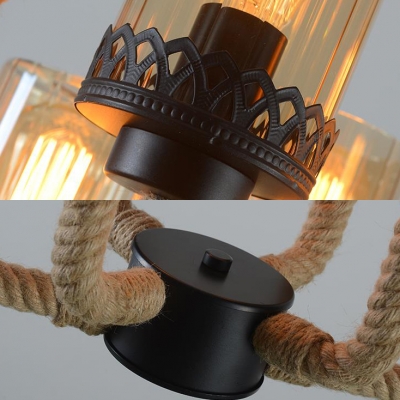 Industrial Cylinder Suspension Light Rope Metal 4 Lights Beige Chandelier for Restaurant