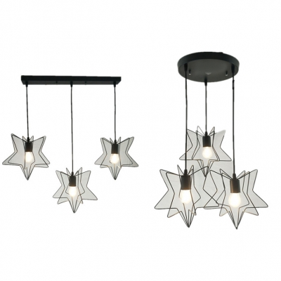 Industrial Star Wire Hanging Lamp with Linear/Round Canopy Metal 3 Lights Black Hanging Light for Bar