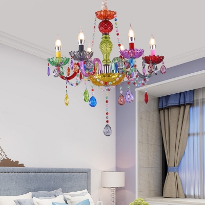 Kindergarten Candle Chandelier Crystal 6/8 Lights Decorative Color Suspension Light