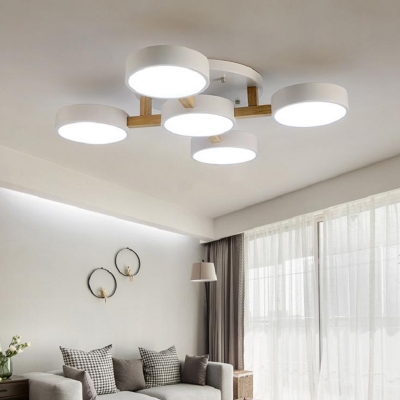 Living Room Round Semi Flush Ceiling Light Acrylic 5 Lights Modern Gray/White/Green Ceiling Fixture in White/Warm