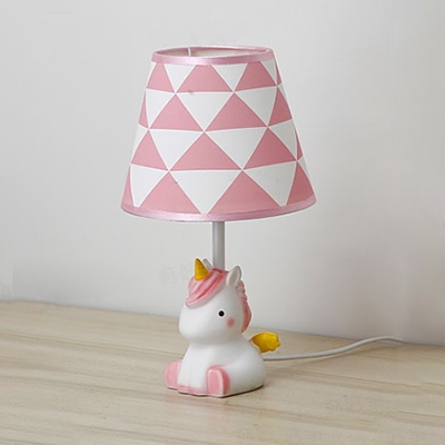 Lovely Pink Table Light Tapered Shade 1 Light Resin Reading Light with Unicorn for Girl Bedroom