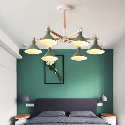 Metal Cone Pendant Light Boy Girl Bedroom 6 Lights Nordic Style Chandelier with Macaron Color