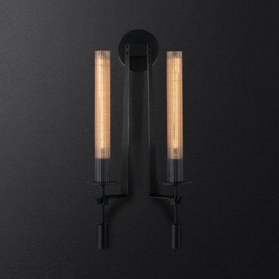Metal Tube Sconce Light 1/2 Lights Simple Style Wall Lamp in Black/Brass/Chrome for Bathroom