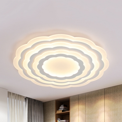 Modern White LED Flush Ceiling Light Flower Acrylic Third Gear/Warm/White Lighting for Hotel
