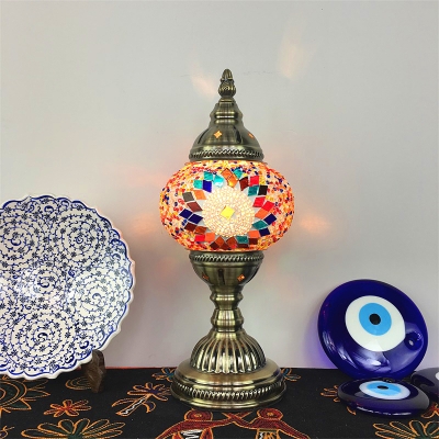 Moroccan Blue/Multi-Color/Pink Table Light Trophy Shape 1 Light Glass Reading Light for Cafe