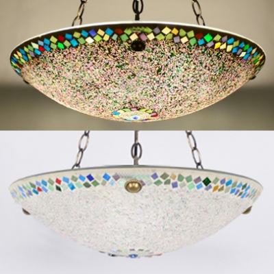 Mosaic Multi-Color Inverted Chandelier Domed Shade 5 Lights 19.5 Inch Glass Pendant Light for Dining Room
