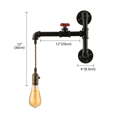 Mottled Iron Single Light LED Hanging Wall Lamp with Valve