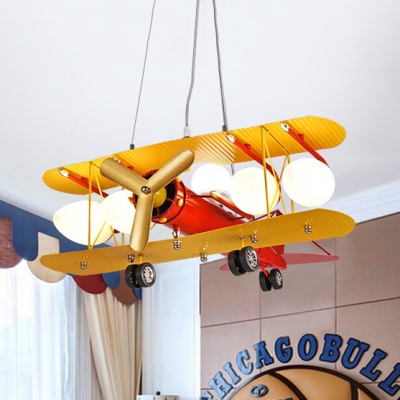 Propeller Airplane Shape Pendant Light Modern Lovely Metal Pendant Lamp in Yellow for Child Bedroom