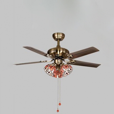 Restaurant Floral Semi Flush Mount Light Metal 3 Heads Pull Chain/Remote Control/Wall Control Rustic Ceiling Fan