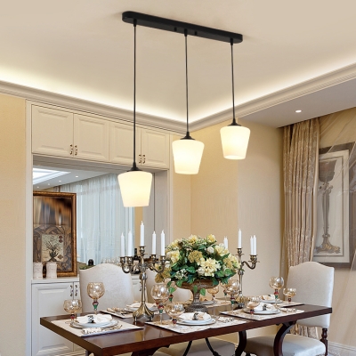 Simple Style Bell Pendant Light Frosted Glass 3 Lights Suspension Light with Round/Linear Canopy for Kitchen