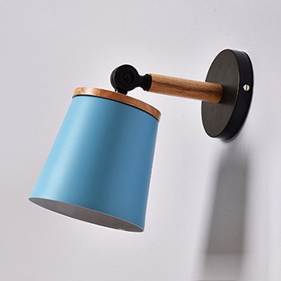 Simple Style Bucket Wall Light Metal 1 Light Macaron Color Rotatable Wall Sconce for Living Room