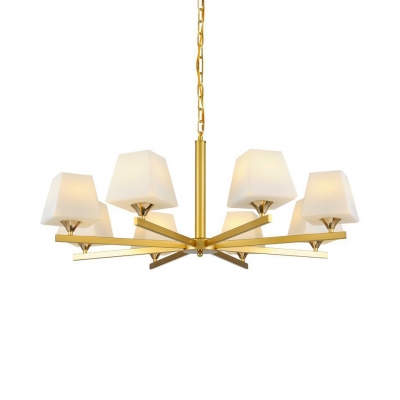 Study Room Trapezoid Shade Chandelier Frosted Glass 3/5/8 Lights Modern Gold Pendant Light