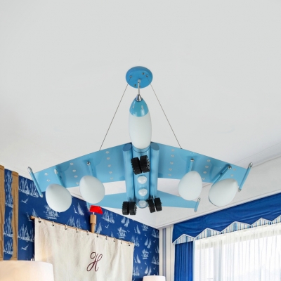 Teen Bedroom Airplane Pendant Lamp Metal 4 Heads Light Blue Eye-Caring LED Ceiling Pendant
