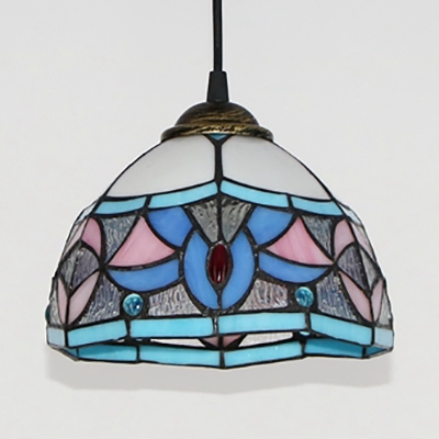 Tiffany Style Bowl Shade Pendant Light Stained Glass 1 Light Ceiling Lamp for Study Room