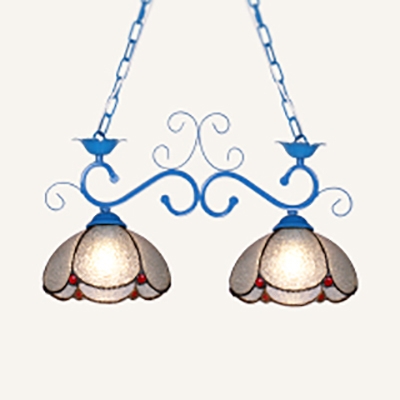 Tiffany Style Dome Pendant Light Glass 2 Lights Black/Blue Chandelier for Restaurant Hotel