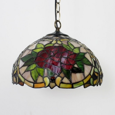 Tiffany Vintage Bowl Hanging Light Stained Glass 1 Light Suspension Light for Dining Room