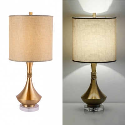 Traditional Curved Body Desk Light Linen 1 Light Brass Desk Lamp for Living Room