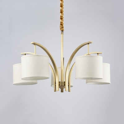 Traditional White Hanging Light Drum Shape 3/5 Lights Metal Fabric Chandelier for Bedroom Hallway