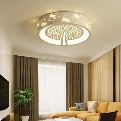 Tree Moon Bedroom Flush Mount Light Acrylic Crystal Contemporary White LED Ceiling Lamp with White Lighting