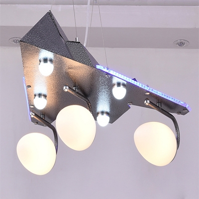 Vintage Style Airplane Pendant Lamp Metal & Frosted Glass Hanging Light for Boy Bedroom