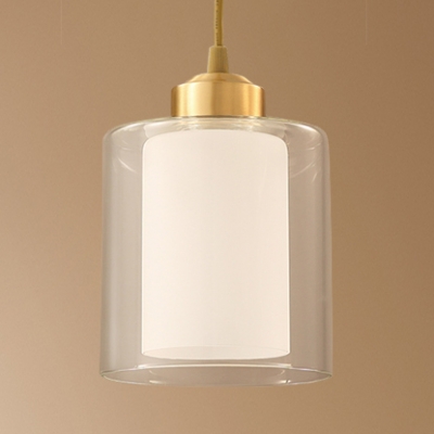 White Cylinder Shade Hanging Lamp 1 Light Simple Style Clear Glass & Frosted Glass Ceiling Light for Foyer