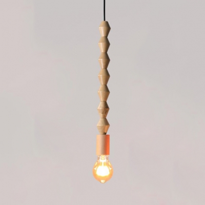 1 Head Bare Bulb Pendant Light with Decoration Asian Style Wood Hanging Light in Beige for Cloth Shop