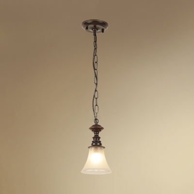 1 Light Bell Shade Ceiling Light Vintage Style Frosted Glass Pendant Lamp in White for Hallway