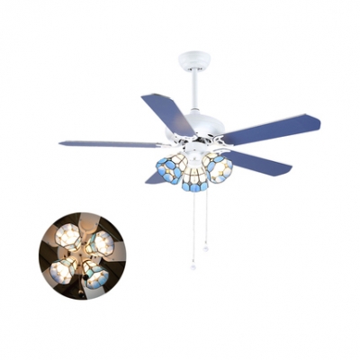 3/4/5 Lights Dome Ceiling Fan with 5 Blade Nautical Glass LED Ceiling Lamp in Blue for Living Room