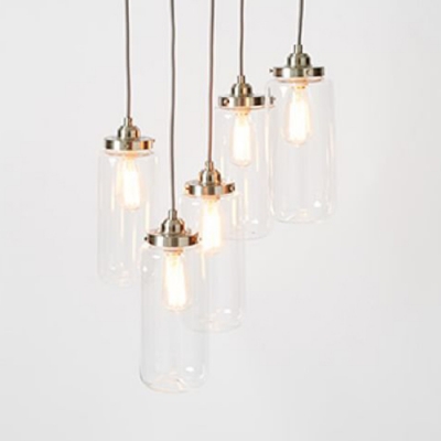5 Lights Cylinder Pendant Lamp Simple Style Glass Ceiling Light in Chrome for Dining Room