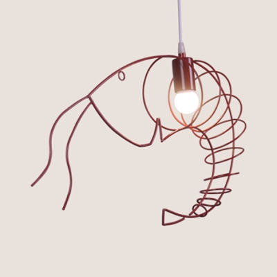 Industrial Black/Red/White Pendant Light Shrimp 1 Light Metal Suspension Light for Restaurant