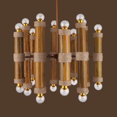 Antique Style Flute Chandelier 20 Lights Bamboo Suspension Light in Beige for Cloth Shop