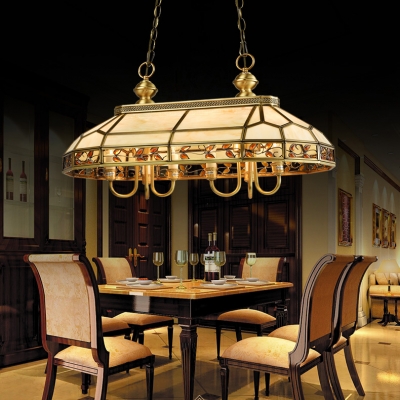 Tiffany Vintage Brass Hanging Light Candle Shape Six Lights Glass Pendant Light for Restaurant