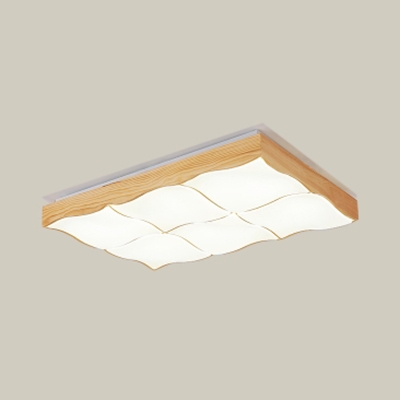 Wood Curve Rectangle LED Flush Light Contemporary Ceiling Lamp in Warm/White for Study Room