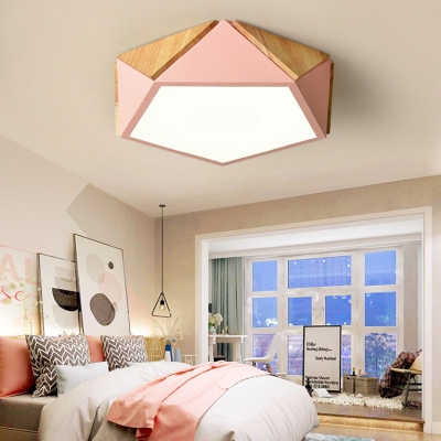 Pentagon Child Bedroom Flush Mount Light Acrylic Nordic Warm/White Lighting LED Ceiling Lamp in Green/Pink/Yellow