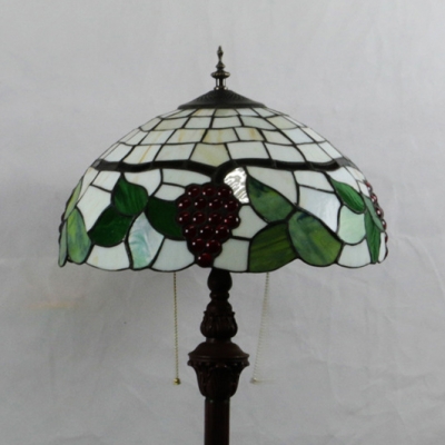 Stained Glass Grape Floor Lamp 2 Lights Tiffany Rustic Floor Light with Pull for Bedroom