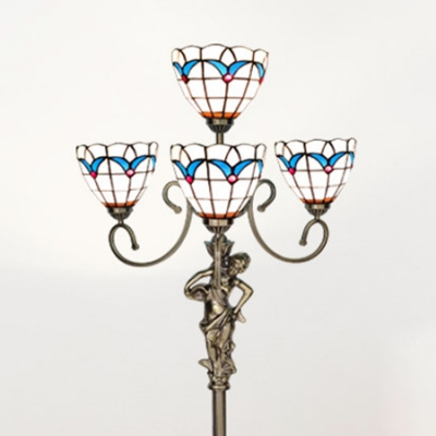 4/6 Heads Floor Lamp Tiffany Antique Art Glass Resin Floor Light in Brass for Dining Room