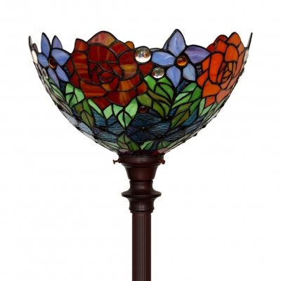 Stained Glass Blossom Floor Light One Light Rustic Stylish Floor Lamp with Beads for Cafe
