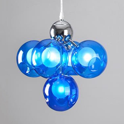 Orb Shade Cloth Shop Ceiling Pendant Blue/Green/Light Blue/Orange Glass 5 Lights Romantic Hanging Light