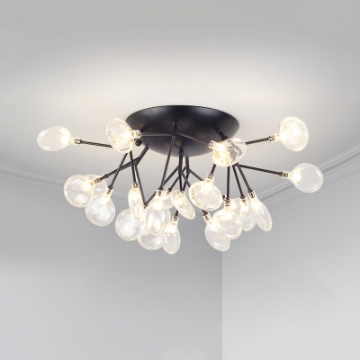 21 Lights Twig Semi Ceiling Mount Light Contemporary Metal LED Flush Light in Black for Living Room