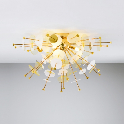 Metal Sputnik Shape Flush Mount Light 12 Lights Creative Ceiling Fixture in Black/Gold for Cafe