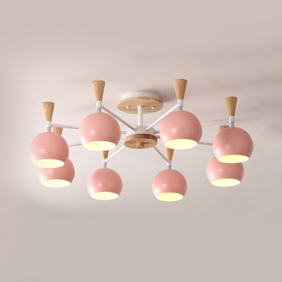 8 Lights Globe Chandelier Modern Metal Ceiling Light in Macaron Green/Pink for Hotel