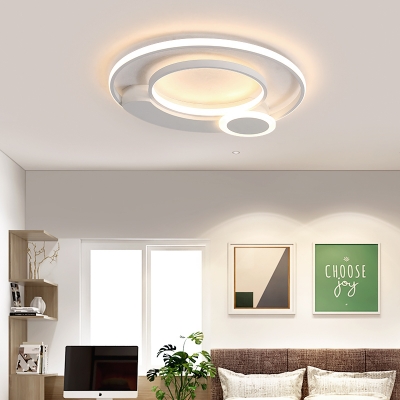 Adult Bedroom Circle Flush Mount Light Acrylic Simple Style Gray/White LED Ceiling Fixture in Warm/White