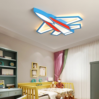 Airplane Shaped LED Ceiling Mount Light Cartoon Metal Flush Light in Warm/White/Stepless Dimming for Boys Bedroom