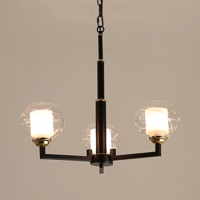 American Rustic Cylinder Chandelier Metal Glass 3/6/8 Lights Black Pendant Light for Foyer