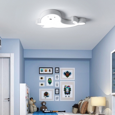 Animal Dolphin LED Flush Mount Light Acrylic White Ceiling Lamp in Warm/White for Kid Bedroom